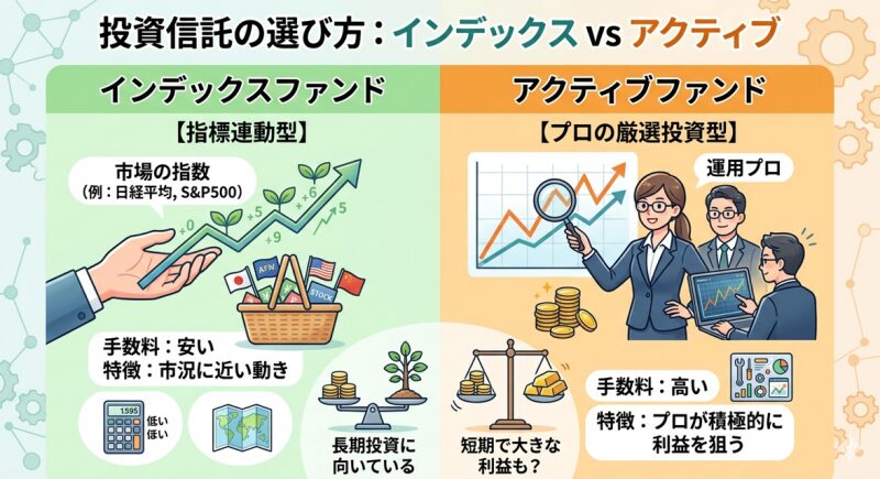 投資信託の選び方。インデックスファンドとアクティブファンドってどう違うの?